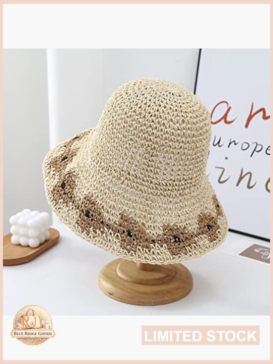Woven Straw Sun Hat with Foldable Brim and Adjustable Rope